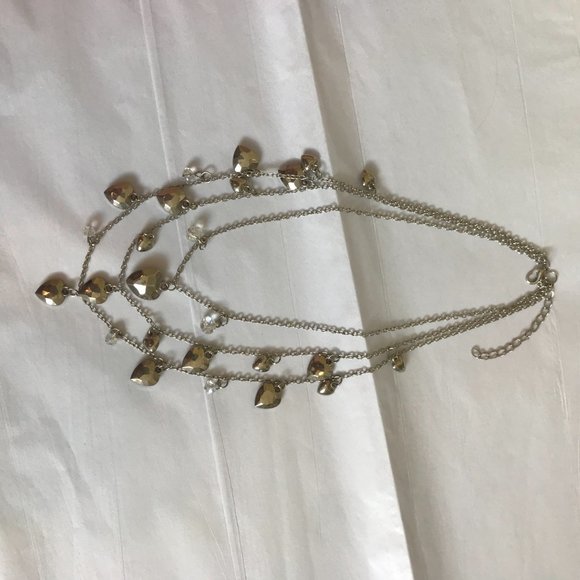 3/$15 Layered Silver Metallic Heart Charm Necklace - Picture 2 of 4